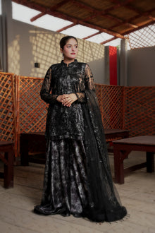 Urooj black embellished formal set — full front