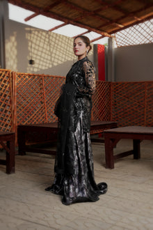 Urooj black embellished formal set — side silhouette