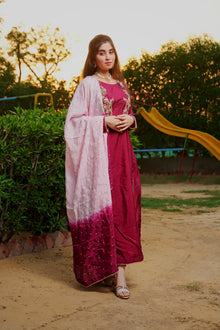 Fizza magenta embroidered straight shirt set — view 1