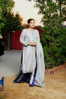 Silver and blue shirt set — view 2