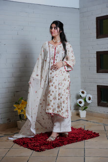 White and red embroidered suit — view 2