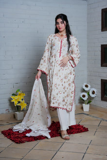 White and red embroidered suit — view 3