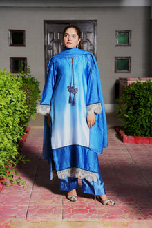 Blue double shade silk suit — view 1