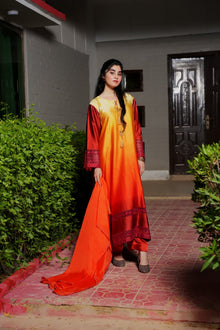 Orange-red gradient silk suit — view 4