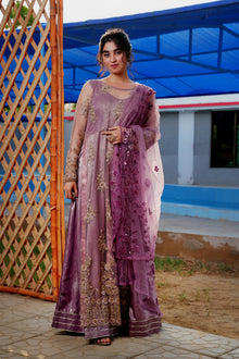 Fizza lavender embroidered net maxi — full front
