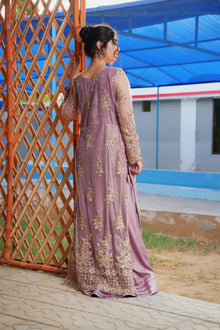 Fizza lavender embroidered net maxi — full back