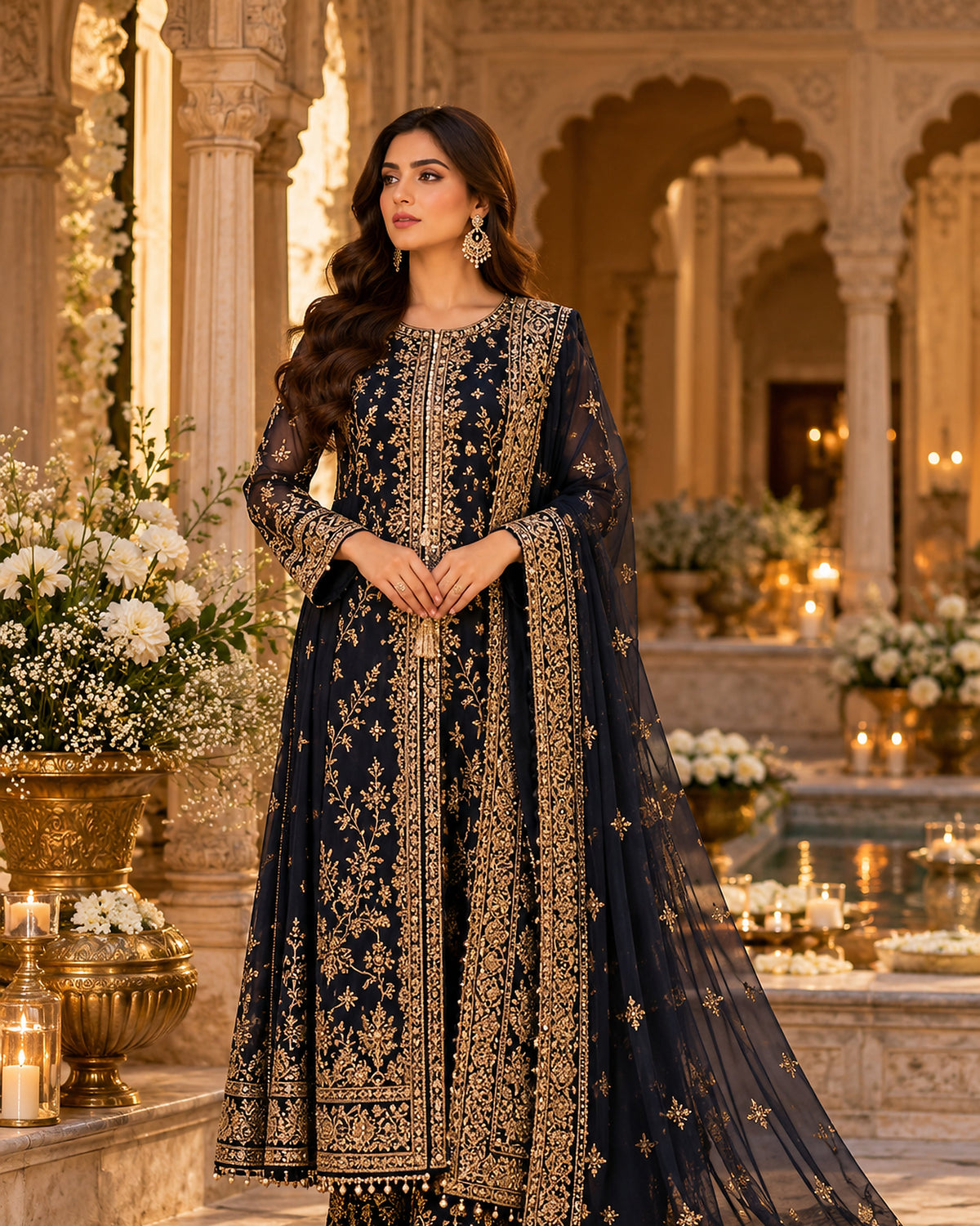 Navy Embroidered Formal