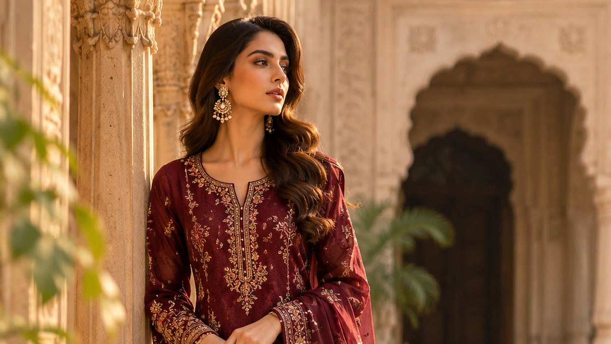 Burgundy Embroidered Suit