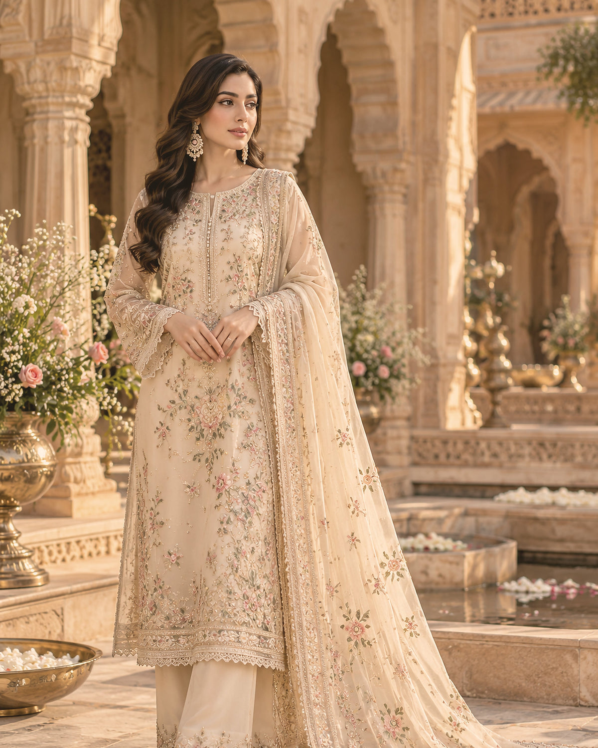 Sand Embroidered Ensemble