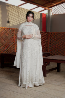 Fizza white embroidered net maxi — full front