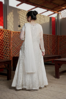 Fizza white embroidered net maxi — full back