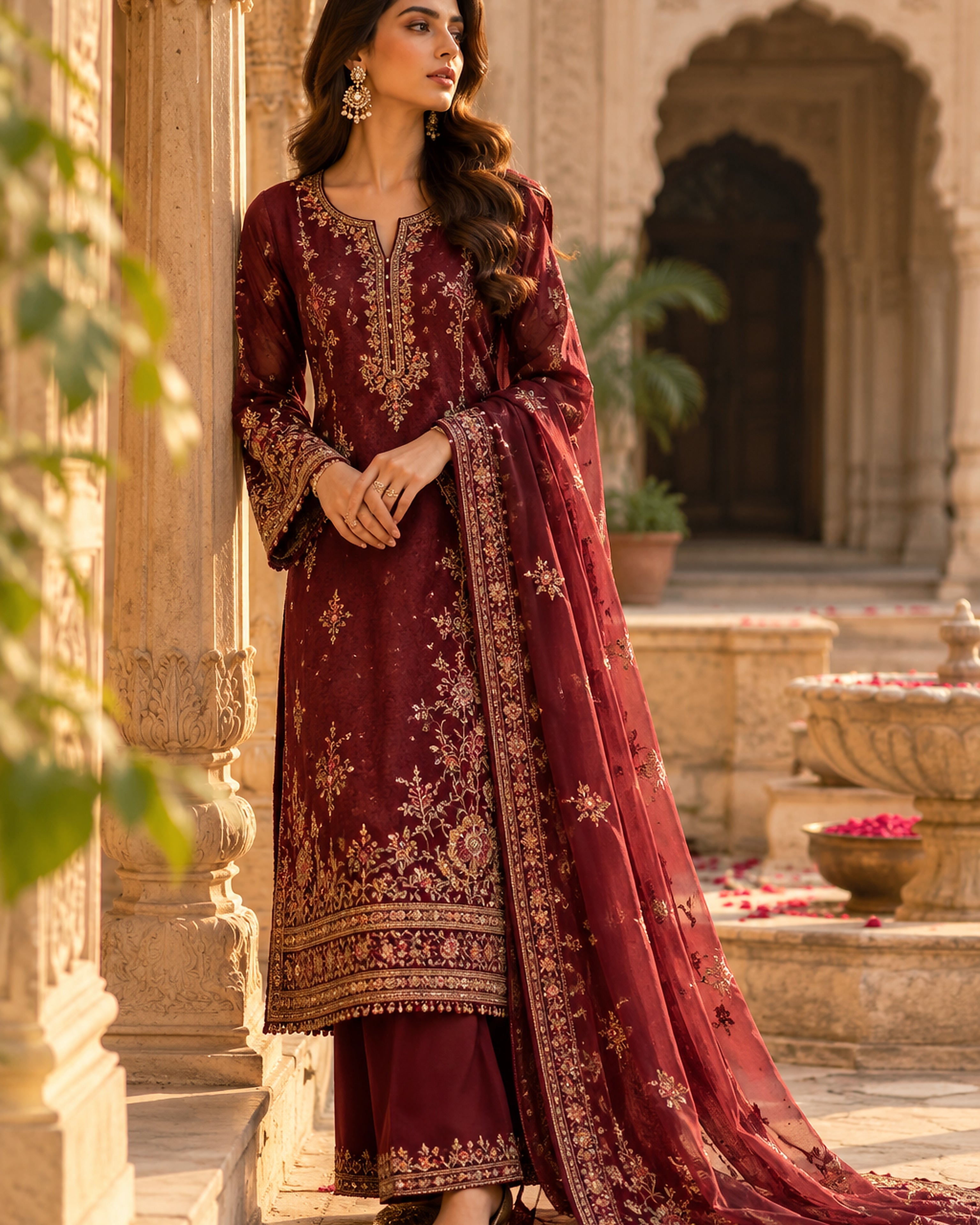 Burgundy Embroidered Suit